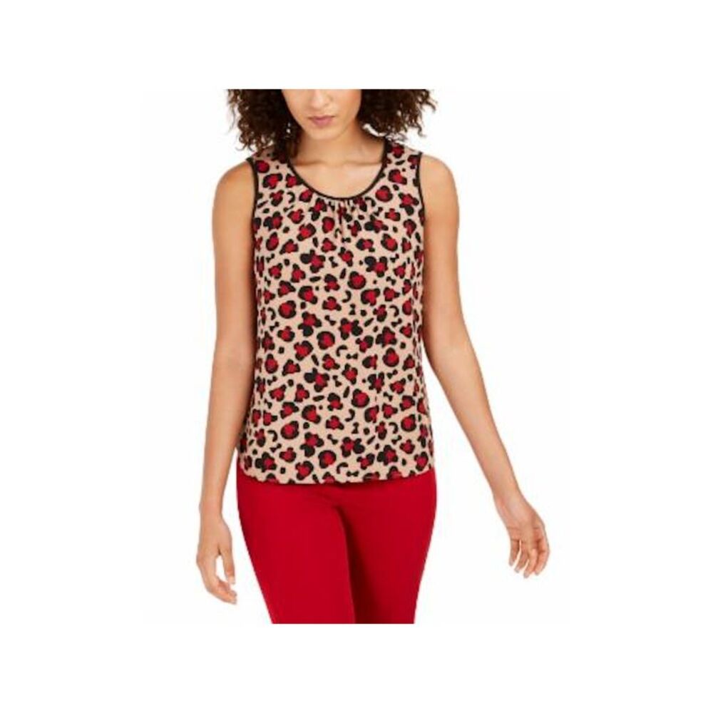 ANNE KLEIN Womens Brown Printed Sleeveless Jewel Neck Tank Top Size: XXS